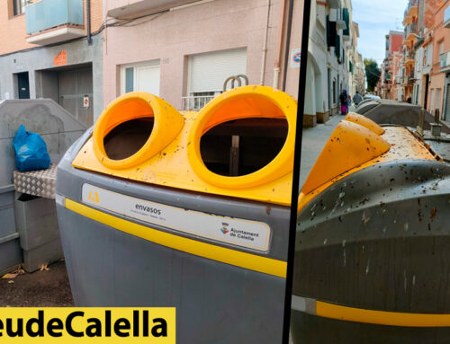 Contenidors bruts d’excrements de colom al carrer Indústria